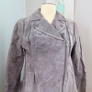 Isaac Mizrahi Live Gray Suede Leather Jacket